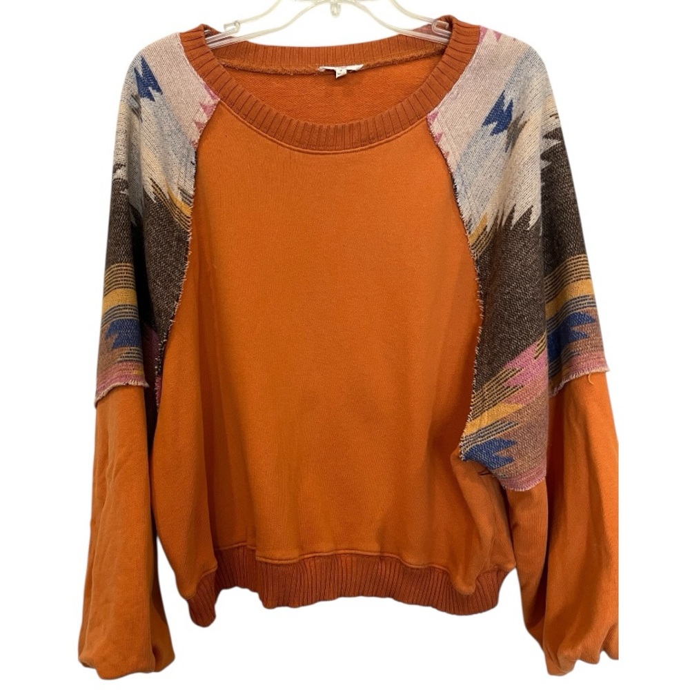 Easel Orange contrast southwest pattern sleeves oversized Sweater size medium